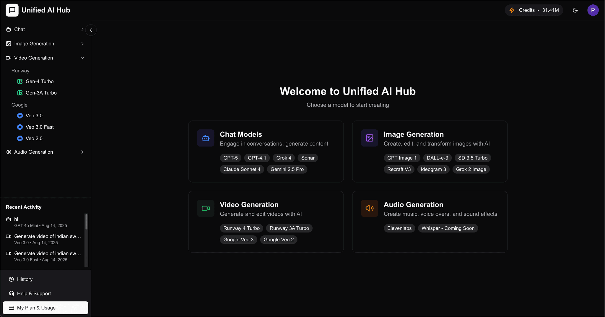 AI Hub Dashboard Interface